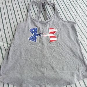 Womans XS Under Armour Gray Tank Top with Red and Blue Logo